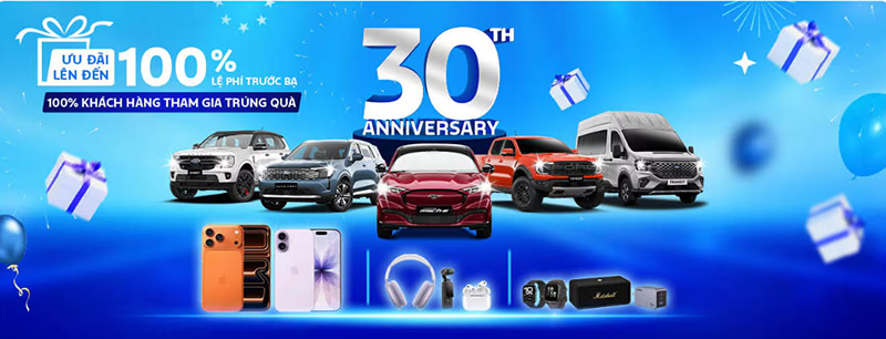 Chương trình khuyến mãi tháng 10 của Ford Long Biên năm 2025 với ưu đãi 100% lệ phí trước bạ và quà tặng công nghệ như iPhone 17, Apple Watch, AirPods, loa Marshall